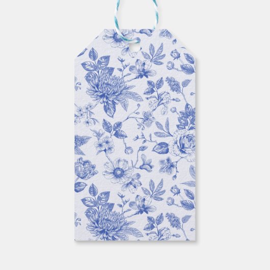 Oh baby blauw toile de jouy sketch baby shower cadeaulabel (Achterkant)