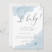 Oh baby blauw Waterverf Baby shower uitnodigen Kaart (Voorkant)