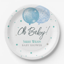 Oh Baby Blauwe Ballonnen Jongen Baby shower Papieren Bordje