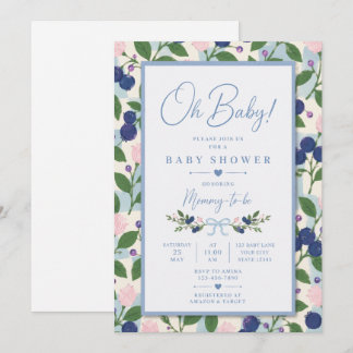 Oh Baby Blauwe Bosbes Baby Shower Uitnodiging
