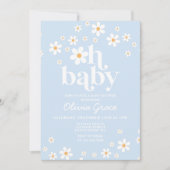 Oh Baby! Bleekblauwe baby shower met madeliefjes Kaart (Voorkant)