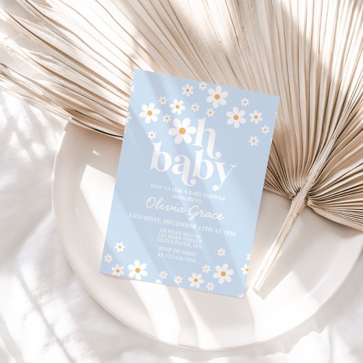 Oh Baby! Bleekblauwe baby shower met madeliefjes Kaart