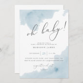 Oh Baby Blue Baby shower d'aquarelle Invitation (Devant / Derrière)