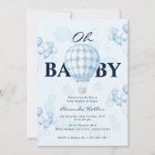 Oh Baby Blue Balloon Baby shower Invitation (Devant)