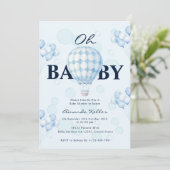 Oh Baby Blue Balloon Baby shower Invitation (Debout devant)