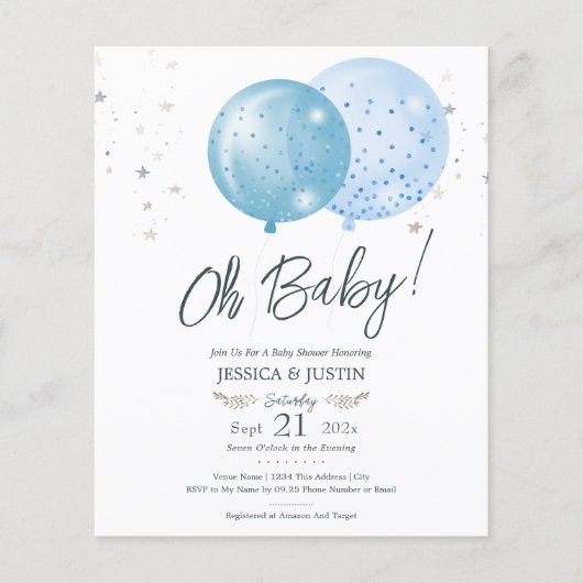 Oh Baby Blue Balloons Baby shower (Voorkant)