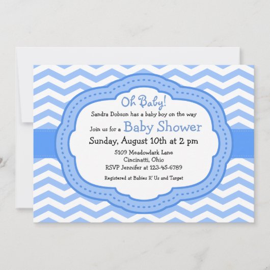 Oh Baby Blue Chevron Baby shower Kaart (Voorkant)