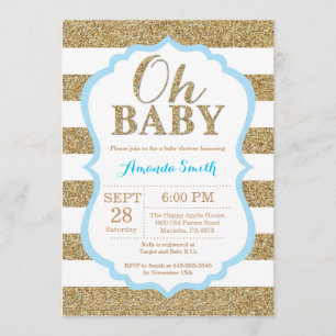 Oh Baby Blue en Gold Baby shower Uitnodiging