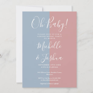 Oh Baby Blue en Pink Gender Reveal Party Kaart