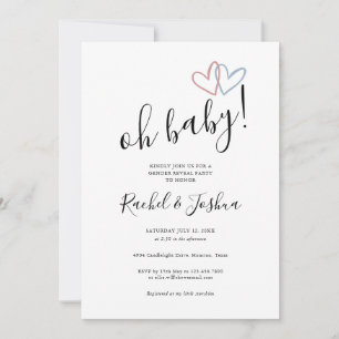 Oh Baby Blue en Pink Hearts Gender Reveal Party Kaart