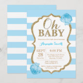 Oh Baby Blue et Baby shower d'or Invitation (Devant / Derrière)