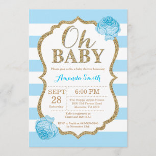 Oh Baby Blue et Baby shower d'or Invitation