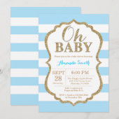 Oh Baby Blue et Gold Baby shower Invitation (Devant / Derrière)