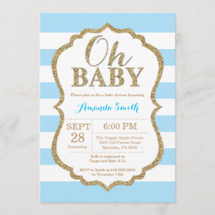 Oh Baby Blue et Gold Baby shower Invitation