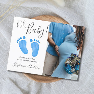 Oh Baby Blue Feet Foto Baby shower Uitnodiging Briefkaart