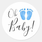 Oh Baby Blue Feet Ronde Sticker (Voorkant)