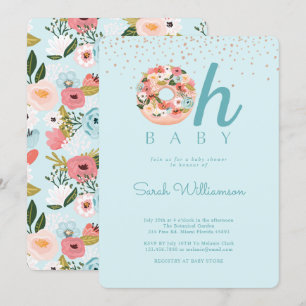Oh Baby Blue Floral Botanical Donut Baby shower Kaart