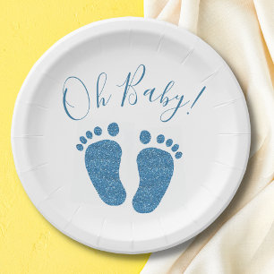 Oh Baby Blue Glitter Feet Baby shower Papieren Bordje