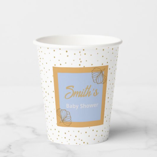Oh Baby Blue Gold Ginkgo Leaf Baby shower Papieren Bekers (Voorkant)