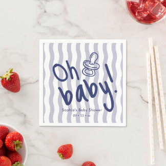 Oh Baby Blue Golfstrepen Baby Shower Servet
