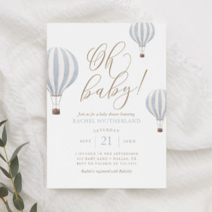 Oh Baby Blue Hot Air ballon Baby shower Invitatie Kaart