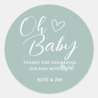 Oh Baby Blue Sage Green Baby shower Bedankt Ronde Sticker