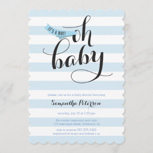 Oh Baby Blue Stripes Baby shower Invitation