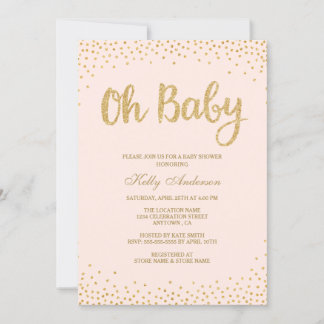 Oh Baby Blush Pink Gold Glitter Baby shower Kaart