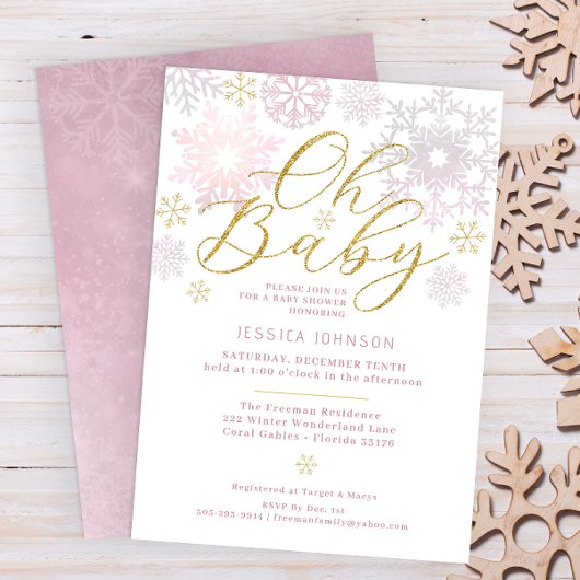 Oh Baby Blush Pink Snowflake Invitation douche
