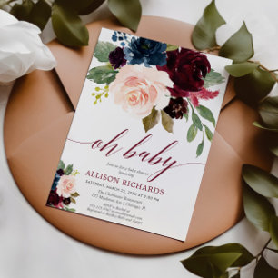Oh Baby blush roze marsala marineblauw baby shower Kaart