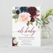 Oh Baby blush roze marsala marineblauw baby shower Kaart (Staand voorkant)