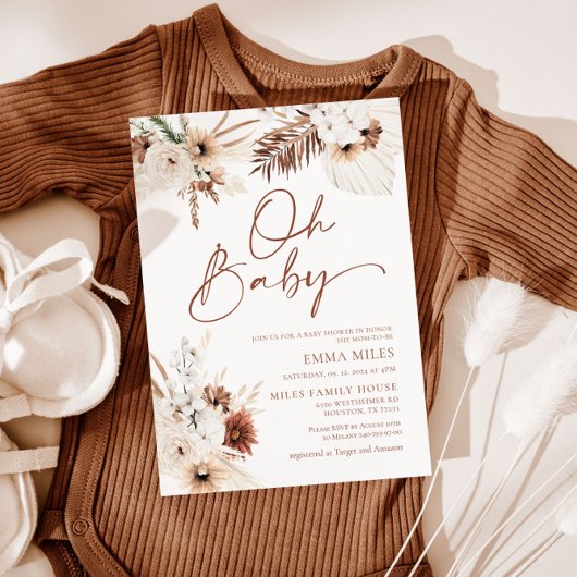 Oh Baby Boho Pampas Baby shower Uitnodiging