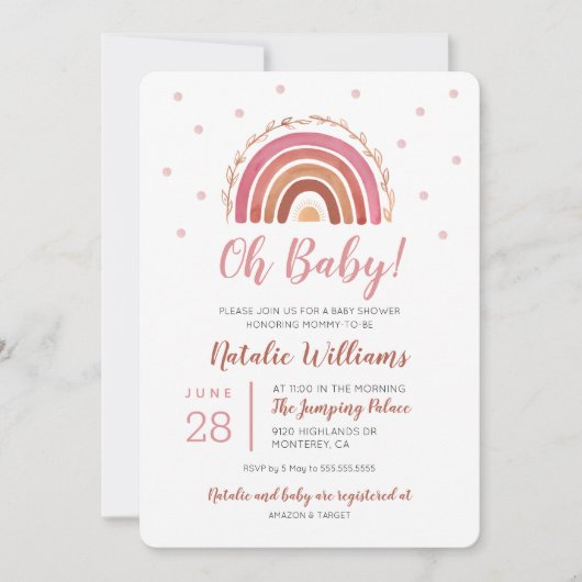 Oh Baby Boho Rainbow Baby shower Invitation (Devant)