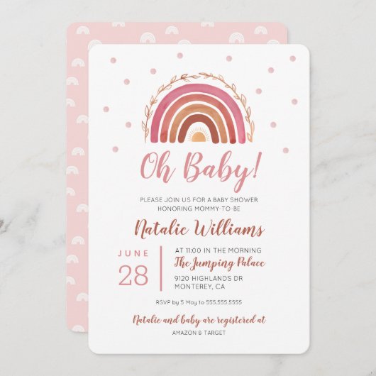Oh Baby Boho Rainbow Baby shower Uitnodiging (Voorkant / Achterkant)
