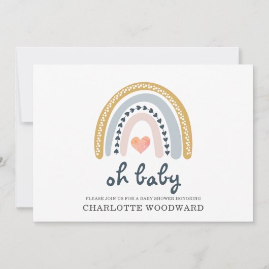 Oh Baby Boho Rainbow Girl Baby shower Invitation (Devant)