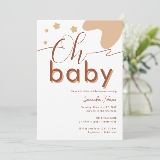 Oh Baby Boho Script Genderneutraal Baby shower Kaart (Staand voorkant)
