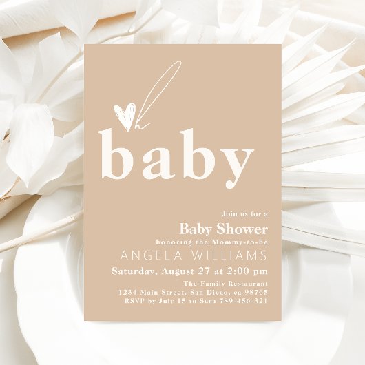 Oh Baby Boho Simple Heart Baby shower Kaart