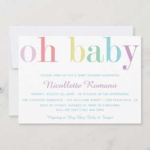 Oh Baby Bold Pastel Rainbow Baby shower Uitnodigin Kaart