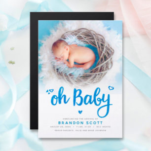 Oh Baby Boy Birth Aankondiging Foto Magnetic Kaart