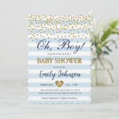 Oh Baby Boy Blue Gold Baby shower Invitation (Debout devant)