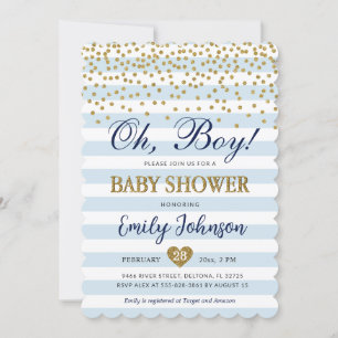 Oh Baby Boy Blue Gold Baby shower Invitation