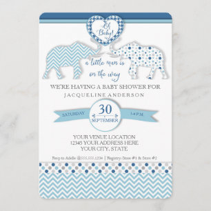 Oh Baby BOY Shower Heart Elephants Little Man Kaart