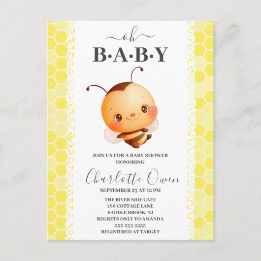 Oh Baby Bumblebee Baby shower Invitation (Devant)
