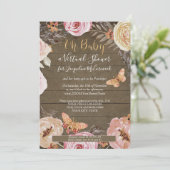 Oh Baby Butterfly Floral Rustic Wood Baby shower Kaart (Staand voorkant)