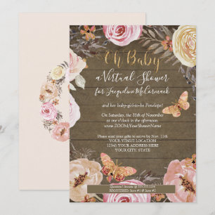 Oh Baby Butterfly Floral Rustic Wood Baby shower Kaart
