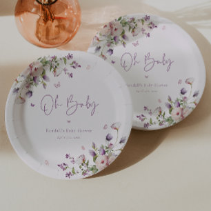 Oh Baby Butterfly Garden Floral Baby shower Papieren Bordje
