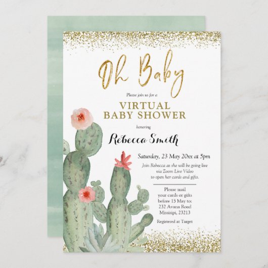 Oh Baby Cactus Virtual Baby shower Kaart (Voorkant / Achterkant)