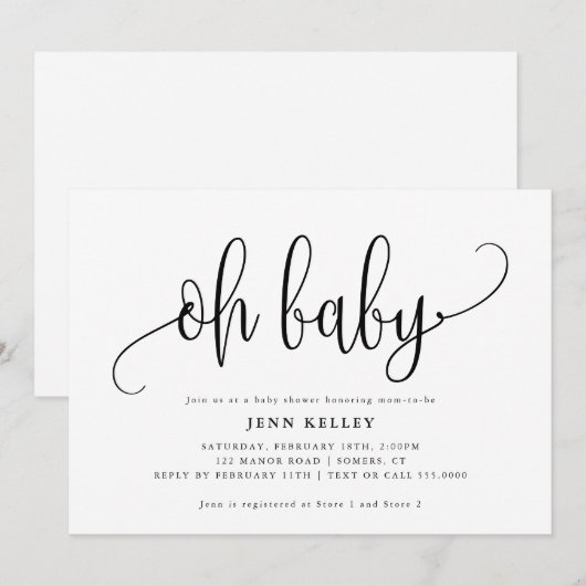 Oh Baby Calligrafie Baby shower Kaart (Voorkant / Achterkant)