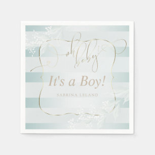 OH Baby. Calligrafie Ombré Blauwgroen blauwe strep Servet