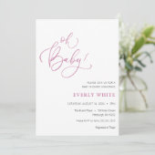 "Oh Baby" Calligrafie Roze Baby shower uitnodiging (Staand voorkant)